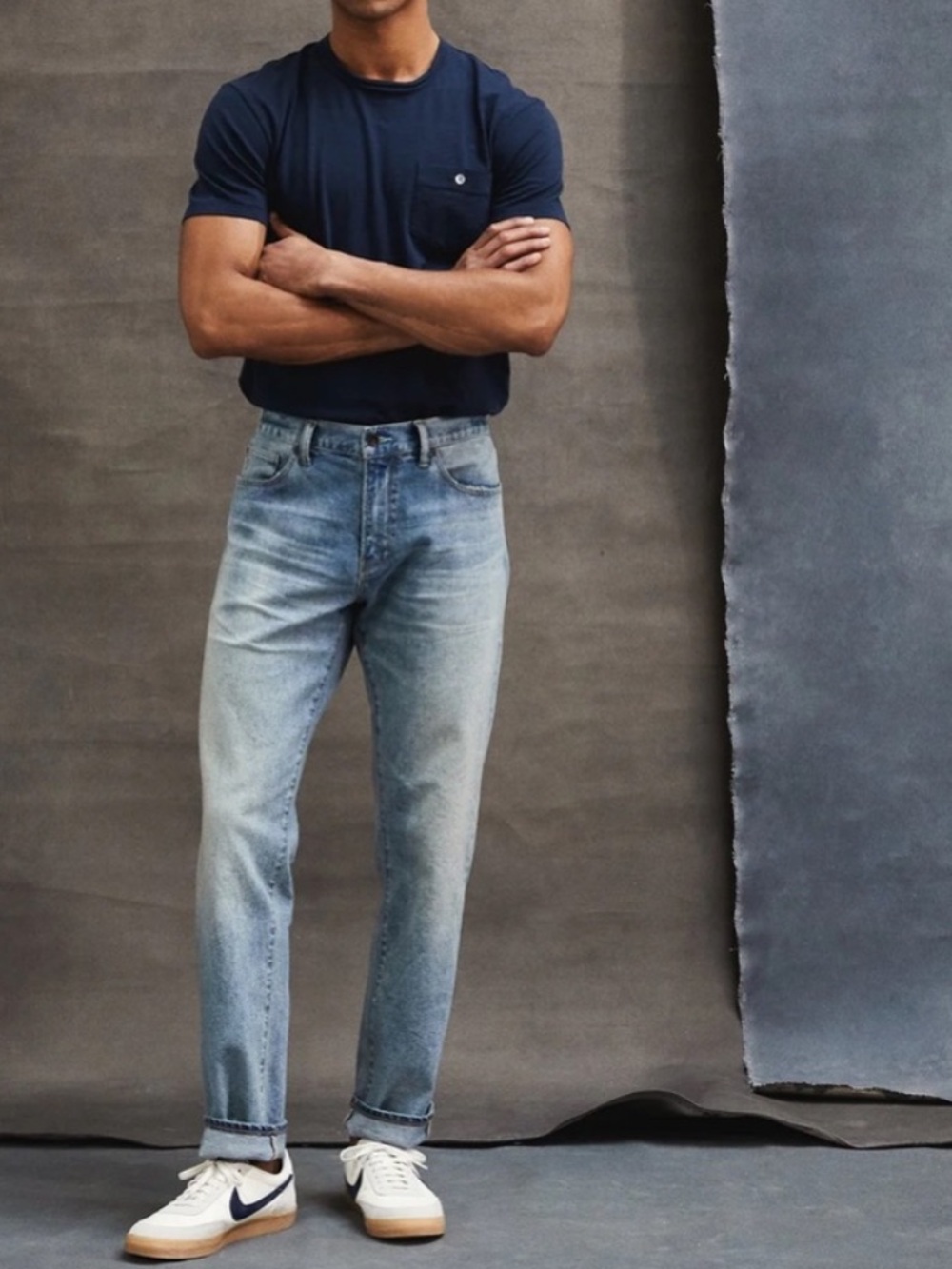 Todd Snyder Straight-Leg Indigo Denim Jeans with Brown Leather Patch EUC